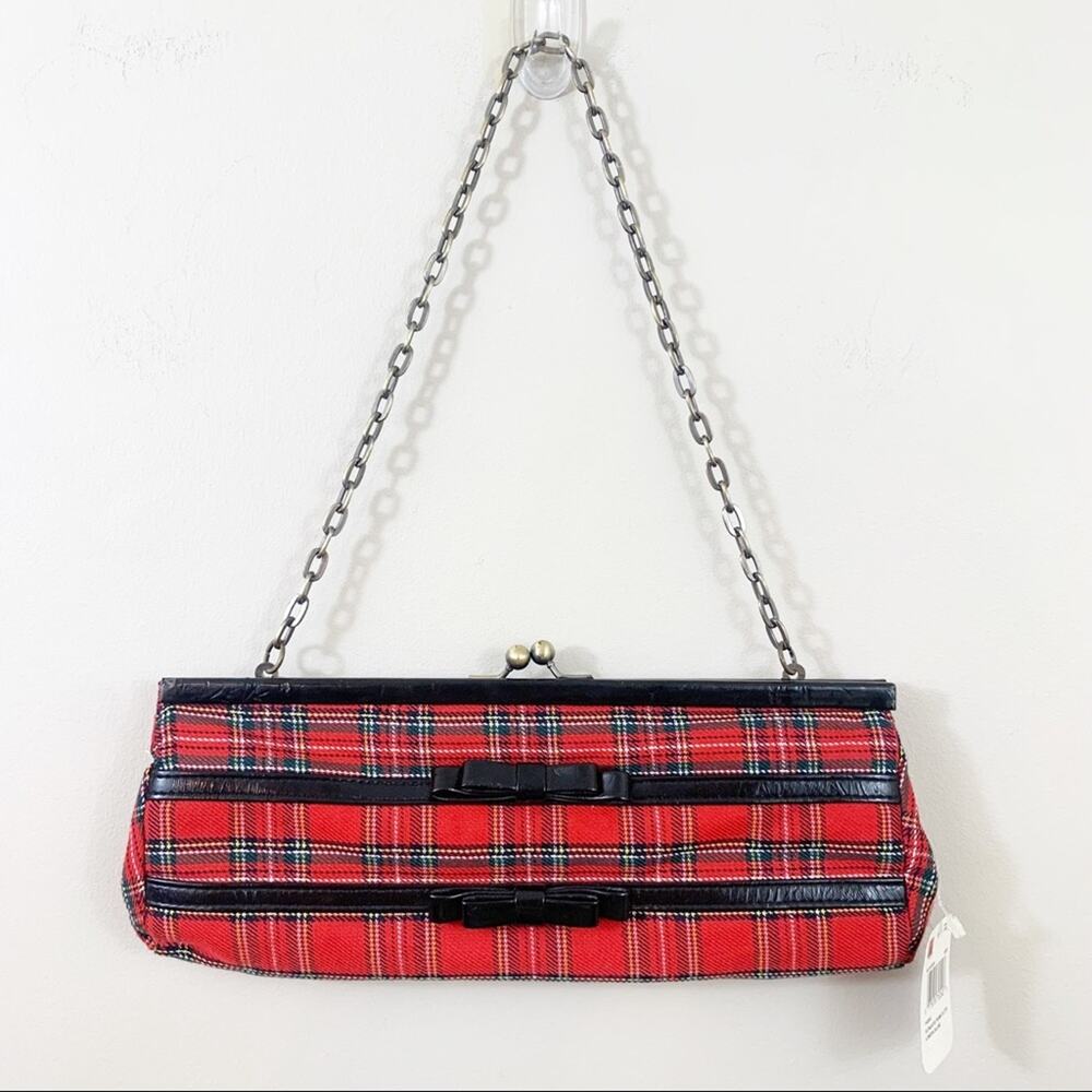 Y2K London Calling Plaid Red/Black Elongated Clutch